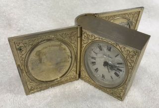 Vintage Novelty Seth Thomas Travel Alarm Clock In Metal Book Case