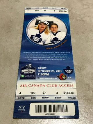 Toronto Maple Leafs Vs Ottawa Senators Official Ticket Stub - Sep 23 2001