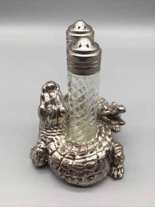 Vintage 01’ Arthur Court Silver Tone Glass Alligator Croc Salt & Pepper Shakers
