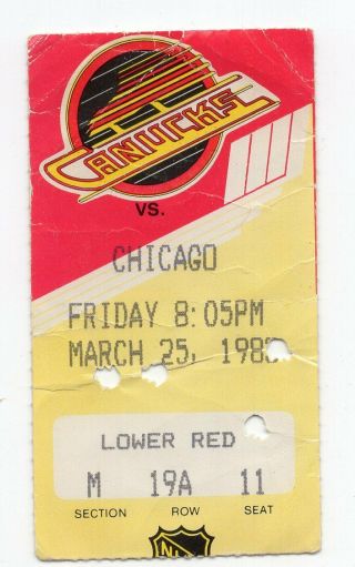 Vancouver Canucks Ticket Stub March 25th 1983 Vs Chicago Black Hawks