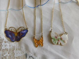 Vintage Set Of 3 Enamel Butterfly Necklaces,  All Different,  So