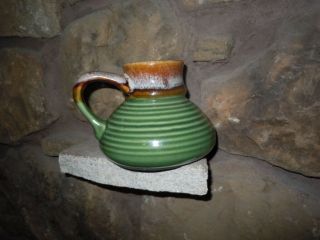 Vintage Pottery No Spill Coffee Travel Mug Green And Brown Drip Glaze