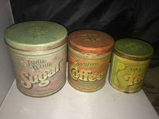 Set Of 3 Vintage 1970s Ballonoff Tin Canisters Retro Look