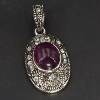 Vtg Sterling Silver - Amethyst & Cz Cubic Zirconia Cluster Rope Pendant - 3.  5g
