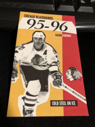1995 - 96 Chicago Blackhawks Hockey Pocket Schedule Coke Version