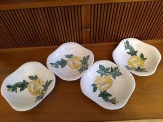 4 Vintage Red Wing Pottery Square Chrysanthemum Soup Bowls.  Darling
