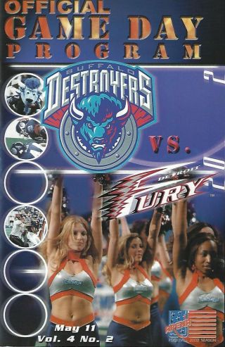 2002 Buffalo Destroyers Vs.  Detroit Fury Arena Football League Program Fwil
