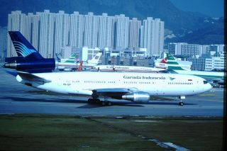 1986 - Hong Kong Photo Slide - Garuda Indonesia - Dc10 - 30 - Kai Tak Hkg