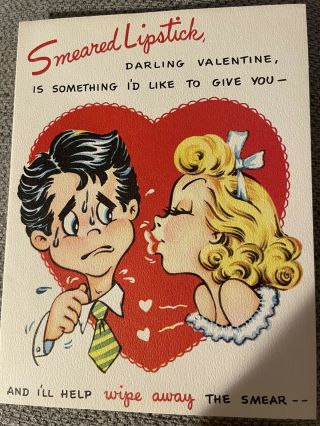 Vtg 1950s Valentine Greeting Card A Nova Laugh W/ Envelope Kleenex Inside