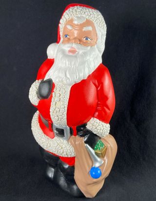 Jolly Santa Claus Vintage Ceramic With Gold Bag & Glitter Statue Figure 12” Tall