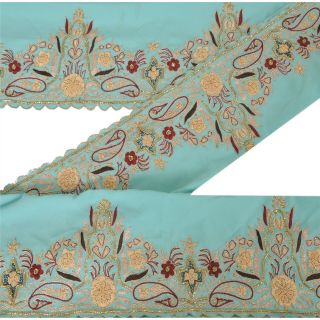 Sanskriti Vintage Deco Sari Border Hand Beaded Craft Trim Sewing Blue Zari Lace