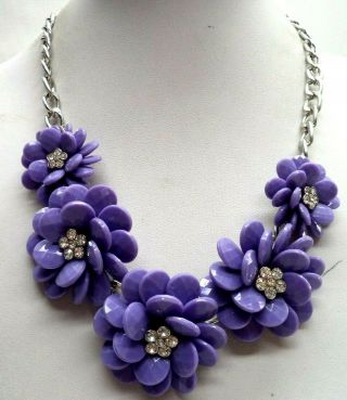 Stunning Vintage Estate Chunky Purple Rhinestone Flower 20 " Necklace 3971w