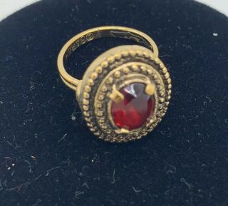 Vintage Signed Sarah Coventry Gold Tone Red Stone Ring Adjustable