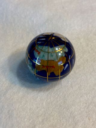 Vintage Blue Lapis Inlaid Gemstone World Globe Paperweight “ “