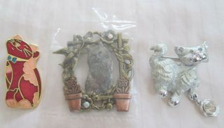 3 Lovely Vintage Kitty Cat Pins/brooches - One Signed