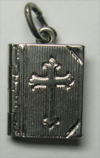 Vintage Spencer Sterling Silver Holy Bible Locket Charm Opens To Lord 