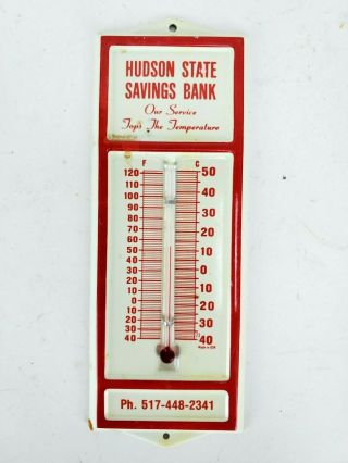 Vintage Hudson State Savings Bank Small Tin Advertising Thermometer Michigan
