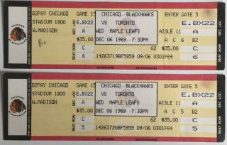 2 Chicago Blackhawks Vs Toronto Maple Leafs Stubs Dec.  6,  1989,  Chicago Stadium