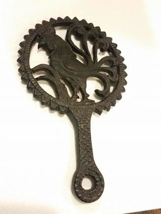 Vintage Wilton Cast Iron Rooster Trivet Stove Table Top 8 3/4in
