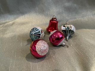 Vintage Glass Christmas Ornaments - Set Of 5 Mini 