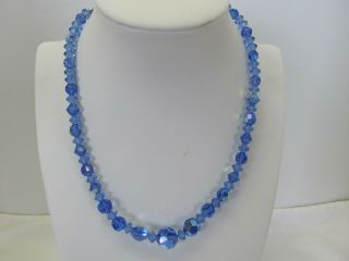Stunning Vintage Blue Ab Crystal Beaded Necklace 16.  5 Inches Long 76f