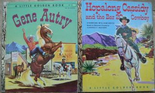 2 Vintage Little Golden Books Gene Autry,  Hopalong Cassidy And Bar 20 Cowboy