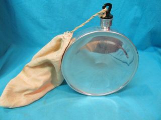 Vintage 7 1/2 " Aluminum Hot Water Bottle With Cloth Draw String Bag Case