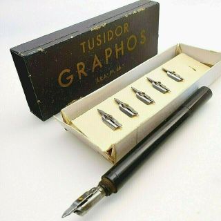Vintage Calligraphy Tushidor Graphos Technical Fountain Pen Set Hungary 1940 