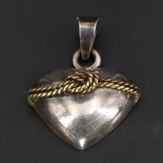 Vtg Sterling Silver & Brass - Mexico Rope Knot Heart Pendant - 4.  5g