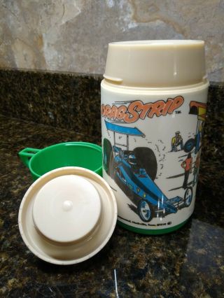 Vintage 1970s Aladdin Dragstrip 8 Oz.  Thermos Bottle With Lids