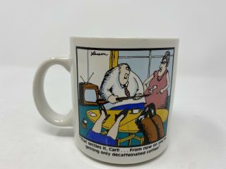Far Side Larson That Settles It Carl Only Decaffeinated Coffee Cup Mug Vtg 1980