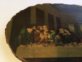 Vintage The Last Supper On Live Edge Cedar Wood Slab Wall Art 17” X 8” 2