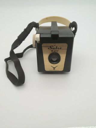 Vintage 1950 ' s SABRE 620 Camera with side flash and strap 3