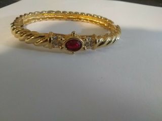 Vintage Swarovski Ruby Red Clear Rhinestone Hinged Bangle Bracelet