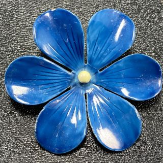 Sandor Signed Vintage Brooch Pin 2” Blue Enameled Metal Flower Lot6