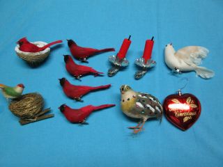 Vintage 50s - 60s Christmas Ornaments Clip On Candles And Birds