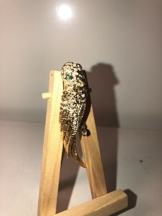 Vintage Gold Parakeet Broach Pin Costume Jewelry Rhinestones Bird