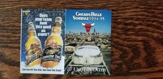 Chicago Bulls Nba Basketball Schedule Miller Draft Beer 2 Bottle 1994 - 95