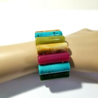 Vintage Plastic Colorful Stretch Bracelet Large Size Contemporary