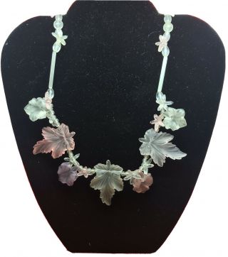 Vintage Lucite Necklace Frosted Lucite Flowers And Leaves Shaped Pastel Colors