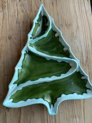 Vintage Christmas Tree Ceramic Candy Dish Divided Serving Tray 15 " 1962