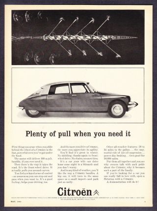 1964 Citroen Ds 19 Sedan & Rowing Team Photo " Plenty Of Pull " Vintage Print Ad