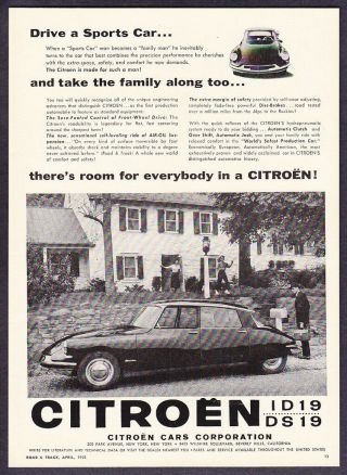 1958 Citroen Id19 Ds19 Sedan Photo " Take The Family " Vintage Promo Print Ad