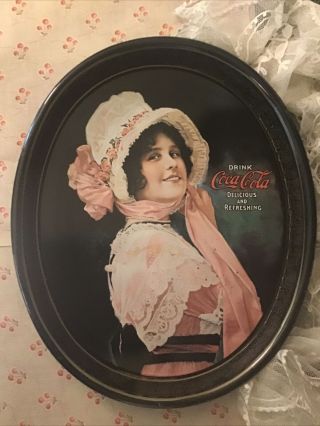 Vintage 1972 Drink Coca - Cola Advertising Metal Oval Serving Tray 1914 Betty Girl