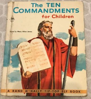 Vtg Book: The Ten Commandments For Children Rand Mcnally Tip Top Elf Hc Htf