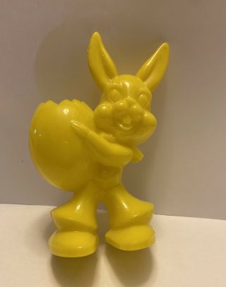 Vintage Rosbro Hard Plastic Easter Bunny Rabbit With Egg Candy Container 5” High