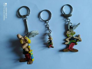 3 Porte - Clés Bande Dessinée Asterix Le Gaulois Keychain Vintage Années 90