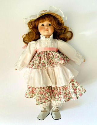 Vintage Musical Porcelain Doll Red Hair Brown Eyes Plays Somewhere My Love 17 "