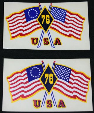 2 Vintage American Bicentennial Flags Window Sticker Decals 1976 Vintage