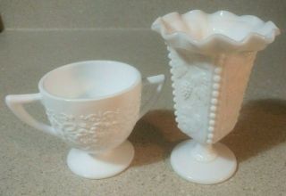 Vintage Milk Glass Vase & Sugar Bowl